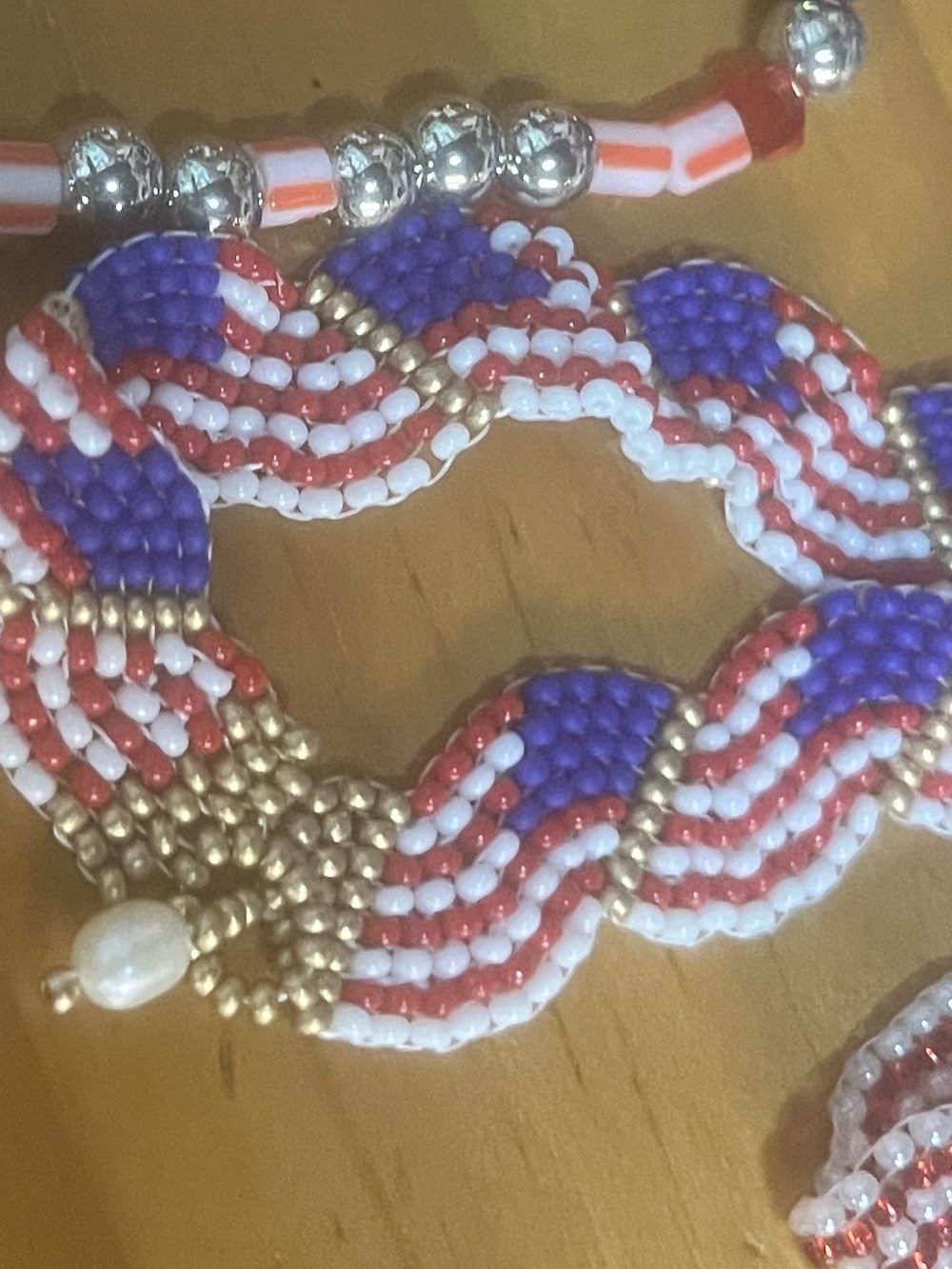 Handcrafted Red, White & Blue Beaded Bracelet